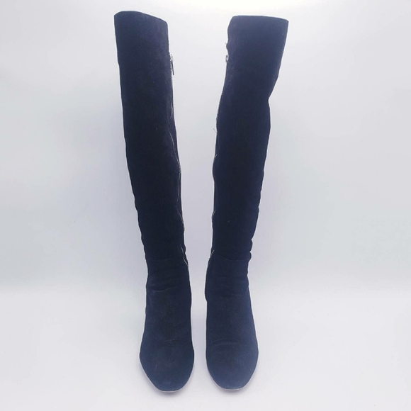 Michael Kors Sabrina Knee High Chain Heel Boots Black Suede Heeled Womens Size 8 - Picture 3 of 10